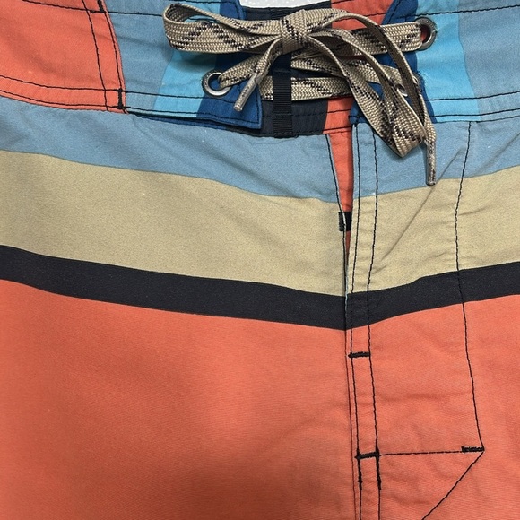 Patagonia Wavefarer Orange Blue Striped Board Shorts Men Size 38 BLEMISH - Picture 2 of 8